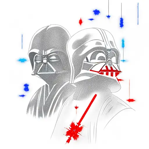 Anakin Skywalker and Darth Vader with red and blue lightsabers tattoo design idea