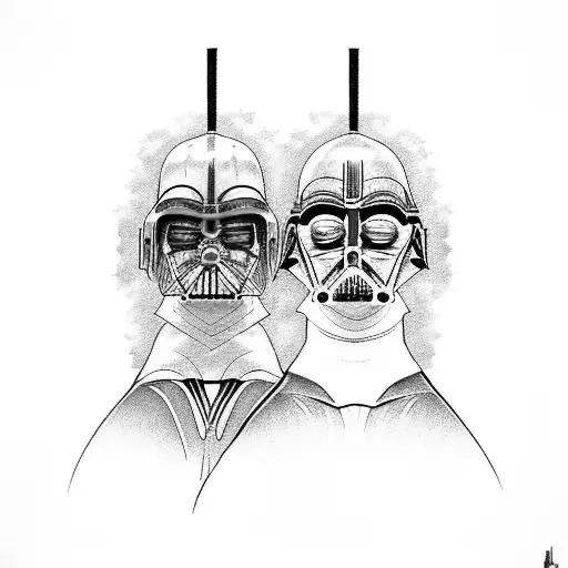 Anakin and Darth Vader with red and blue lightsabers tattoo design idea