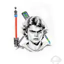 Anakin Skywalker and Darth Vader with red and blue lightsabers tattoo design idea