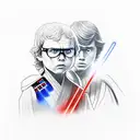 Anakin Skywalker and Darth Vader with red and blue lightsabers tattoo design idea