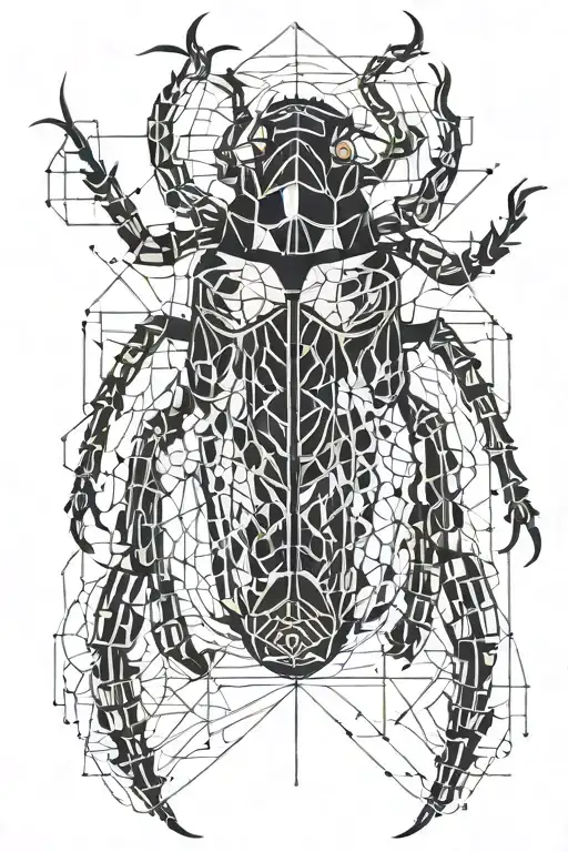 grid lines and bugs stomach tattoo design idea