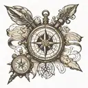 old map compass anchor quill pen tattoo design idea