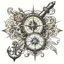 old map compass anchor quill pen tattoo design idea