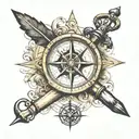 old map compass anchor quill pen tattoo design idea