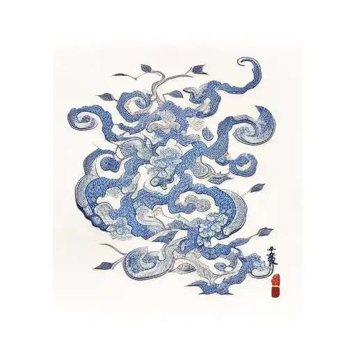 vines and blue dutch pottery tattoo design idea