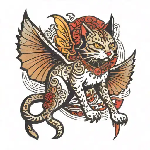 cat on hind legs with demon wings tattoo design idea