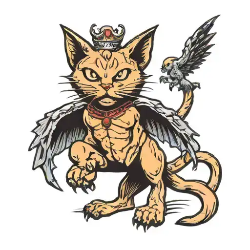 cat on hind legs with demon wings tattoo design idea
