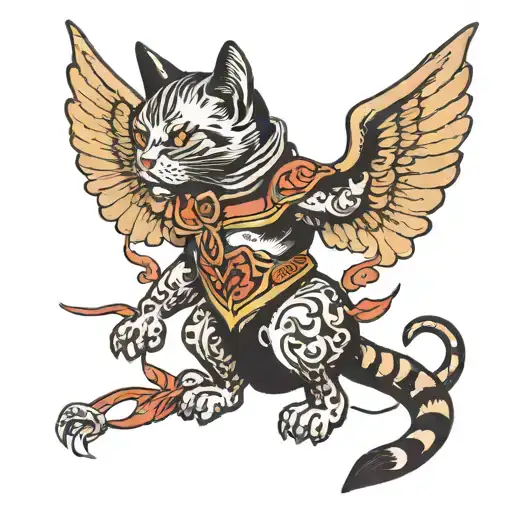 cat on hind legs with demon wings tattoo design idea