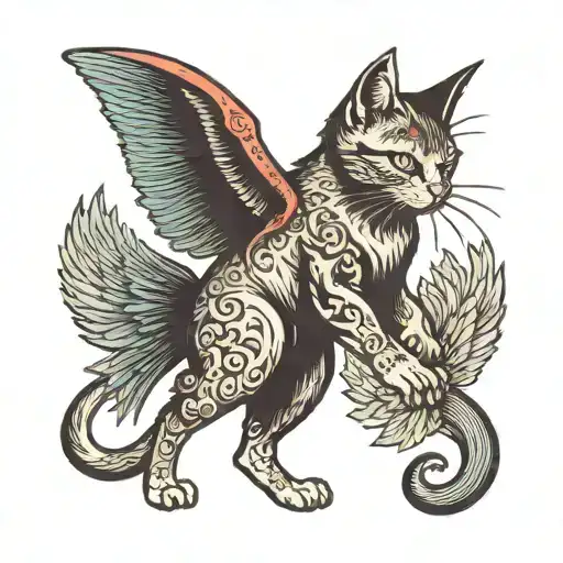 cat on hind legs with demon wings tattoo design idea
