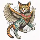 cat on hind legs with demon wings tattoo design idea