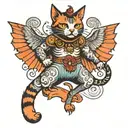 cat on hind legs with demon wings tattoo design idea