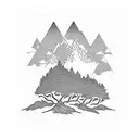 mountain and oak tree tattoo design idea