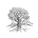 mountain and oak tree tattoo design idea