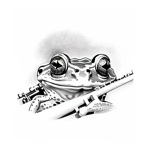 frog playing clarinet tattoo design idea