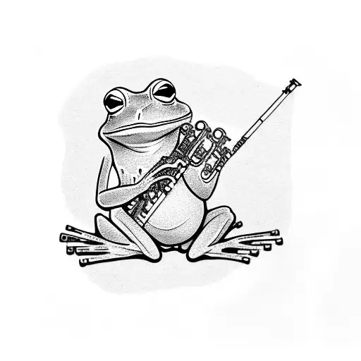 frog playing clarinet tattoo design idea