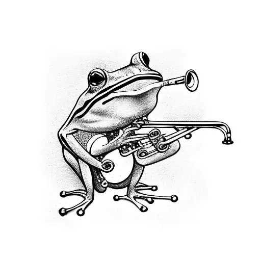 frog playing trumpet tattoo design idea