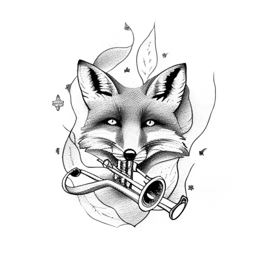 fox playing trumpet tattoo design idea