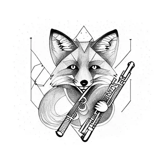 fox playing flute tattoo design idea