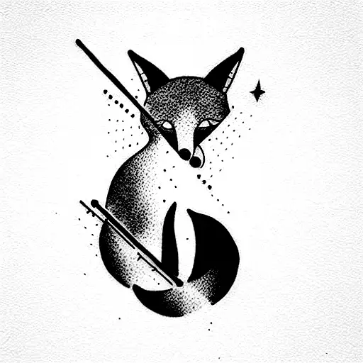 fox playing flute tattoo design idea