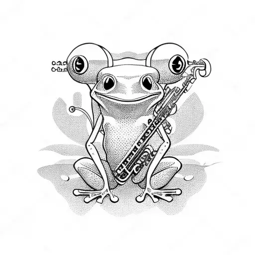 frog playing clarinet tattoo design idea