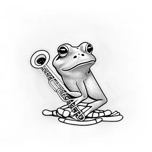 frog playing trumpet tattoo design idea