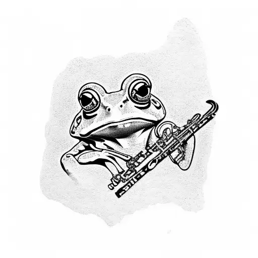 frog playing clarinet tattoo design idea