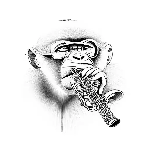 monkey playing trumpet tattoo design idea