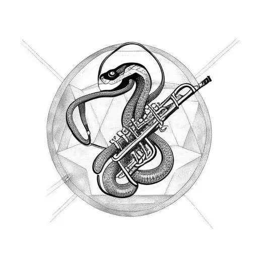 Snake playing trumpet tattoo design idea