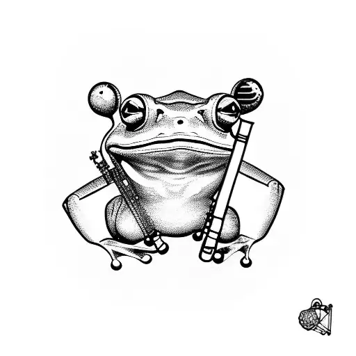 frog playing clarinet tattoo design idea
