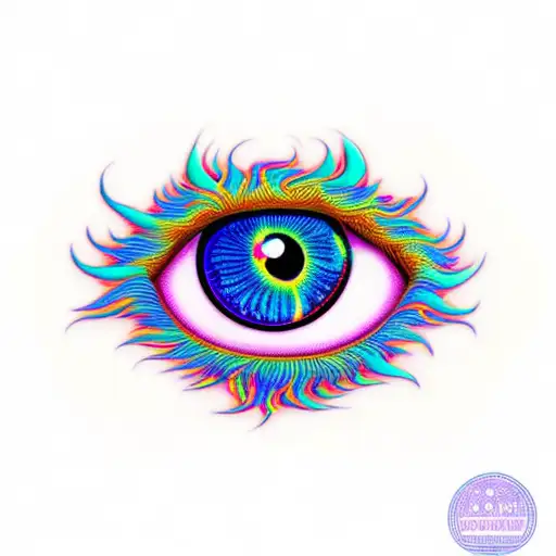 flaming psychedelic borders eye tattoo design idea