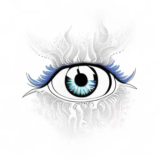 flaming psychedelic borders eye tattoo design idea