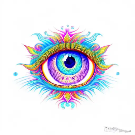 flaming psychedelic borders eye tattoo design idea