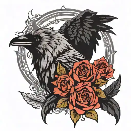 Create a tattoo with a raven and a wolf in the same image, in Nordic style, that generates fear or horror in whoever loo tattoo design idea