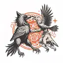 crow and wolf fighting tattoo design idea