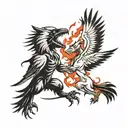 crow and wolf fighting tattoo design idea