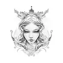 Create a vector graphic black and white tattoo template for the whole arm with a melancholic mermaid, from behind, looki tattoo design idea