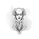 Create a vector graphic black and white tattoo template for the whole arm with a melancholic mermaid, from behind, looki tattoo design idea