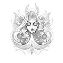 Create a vector graphic black and white tattoo template for the whole arm with a melancholic mermaid, from behind, looki tattoo design idea
