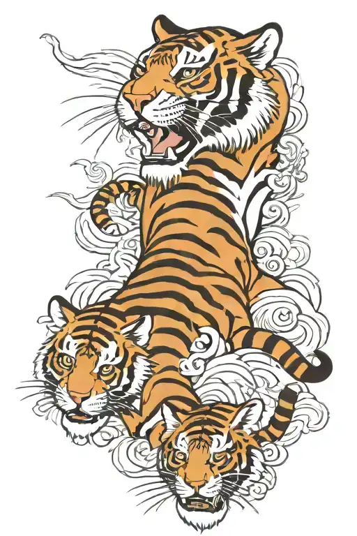tiger with cubs tattoo design idea