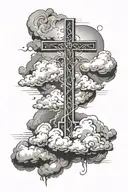 cross, with clouds and the verse mark 9:23 tattoo design idea