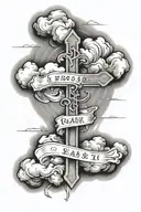 cross, with clouds and the verse mark 9:23 tattoo design idea