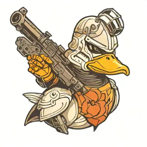 a duck with musle arms and with a clonetrooper helmet from star wars  tattoo design idea