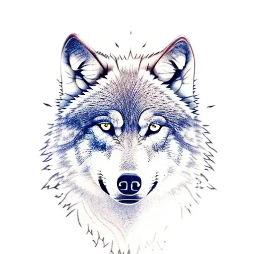 wolf with pisces water and forest tattoo design idea