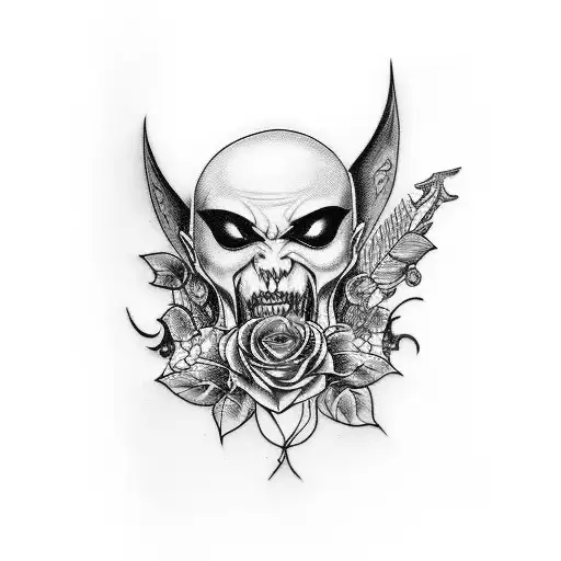 A fetish-inspired tattoo design featuring a seductive vampire in leather attire tattoo design idea