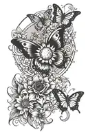 moon, sun, butterfly, flower   tattoo design idea