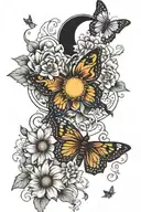 moon, sun, butterfly, flower   tattoo design idea