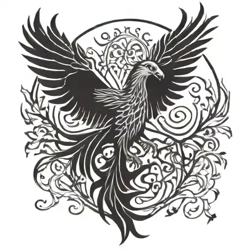 phoenix in front of tree of life tattoo design idea