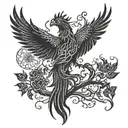 phoenix in front of tree of life tattoo design idea