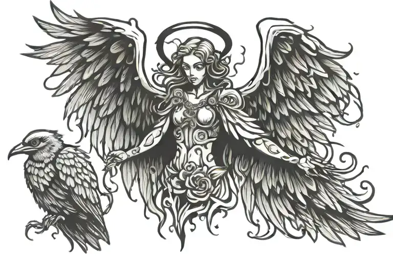 lost in abyss with angel wings tattoo design idea