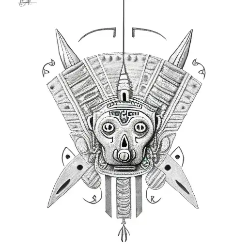 Xoloitzcuintli with aztec armor tattoo design idea